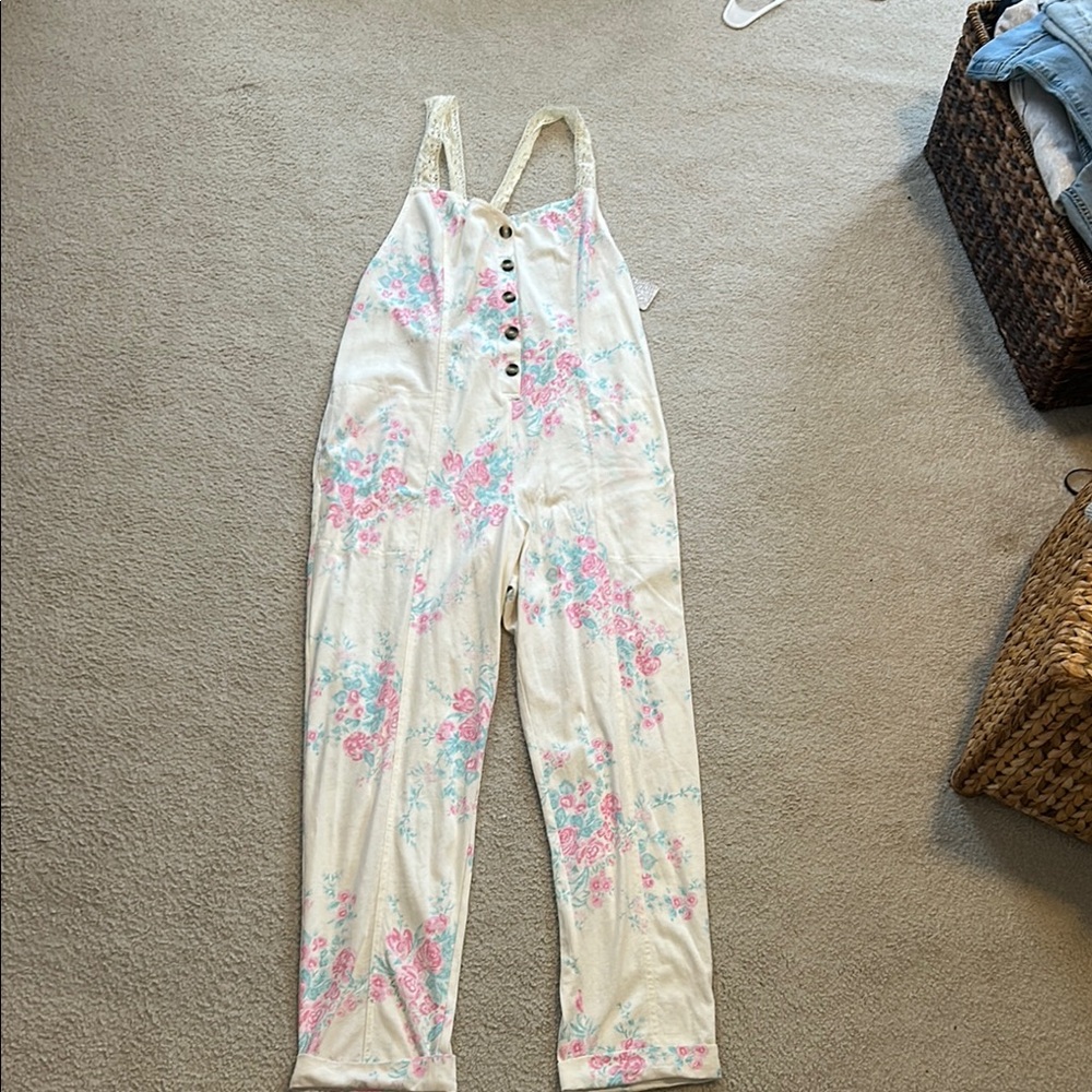 Free People Floral Cream Jumpsuit